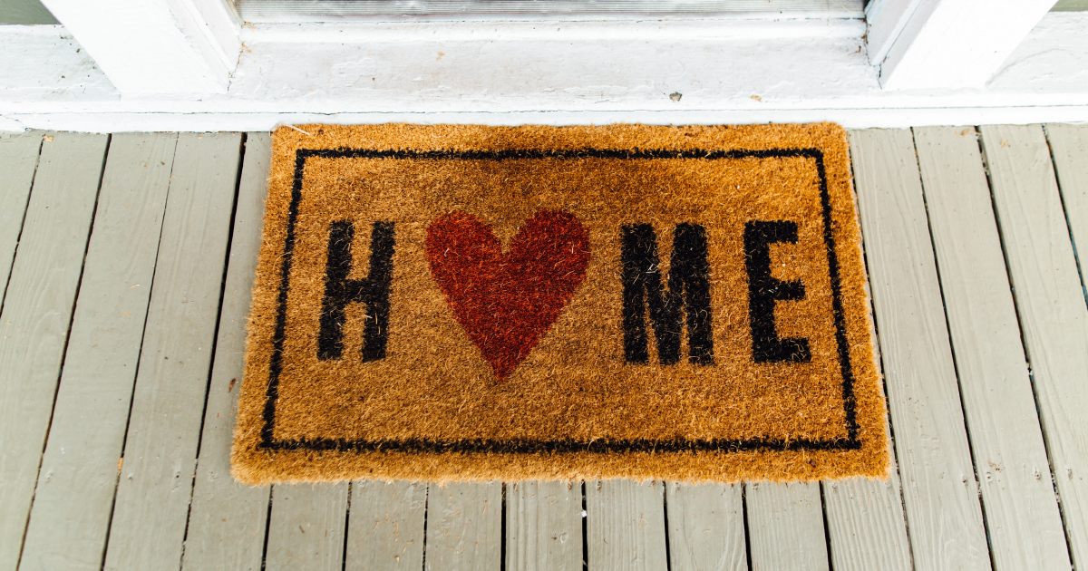 Home Door Mat with red love heart